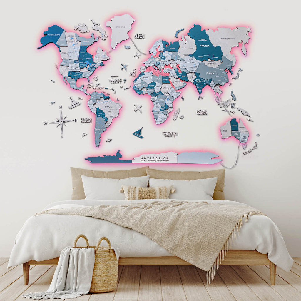 3D LED / LUMINOUS Wooden World Map 3.0 Aqua