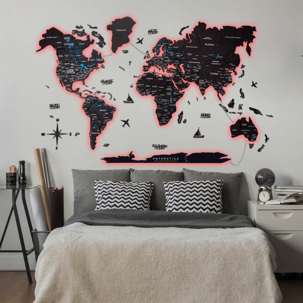 3D LED / LUMINOUS Wooden World Map 3.0 Midnight