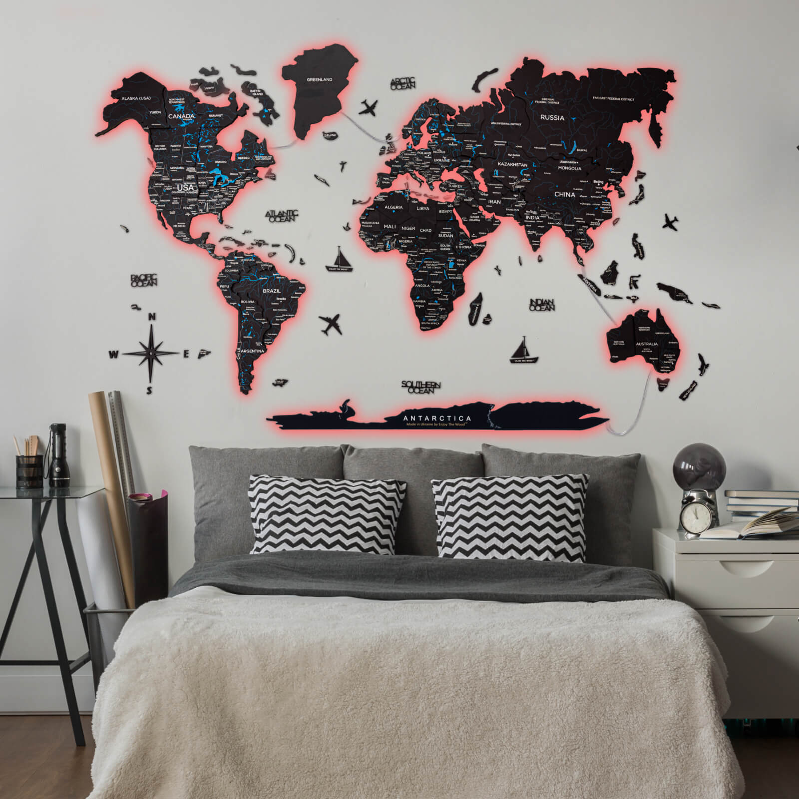 3D LED / LUMINOUS Wooden World Map 3.0 Midnight