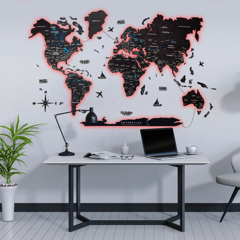 led wooden world map backlight