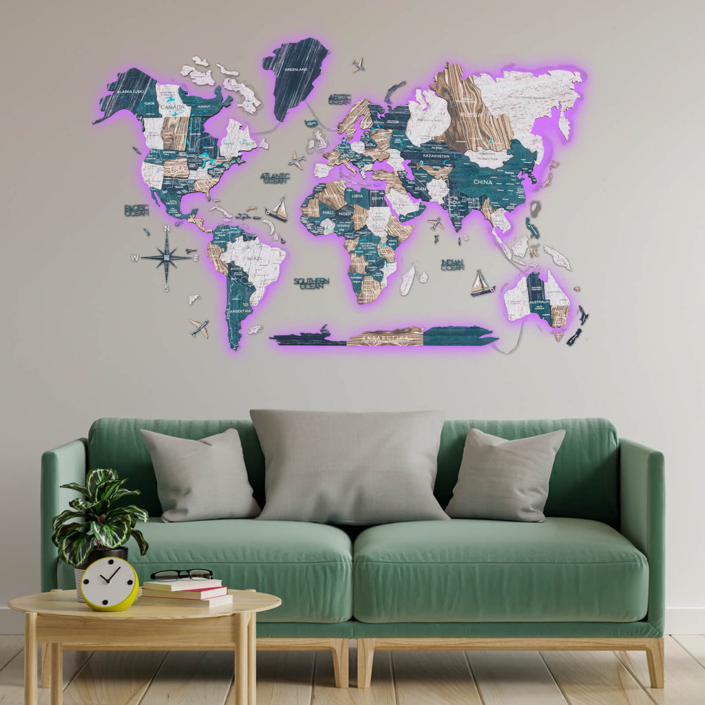 3D LED / LUMINOUS Wooden World Map 3.0 Mystery
