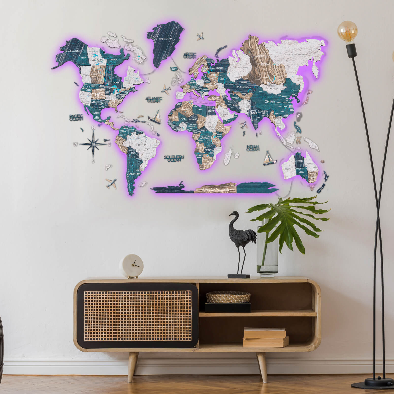 3D LED / LUMINOUS Wooden World Map 3.0 Mystery