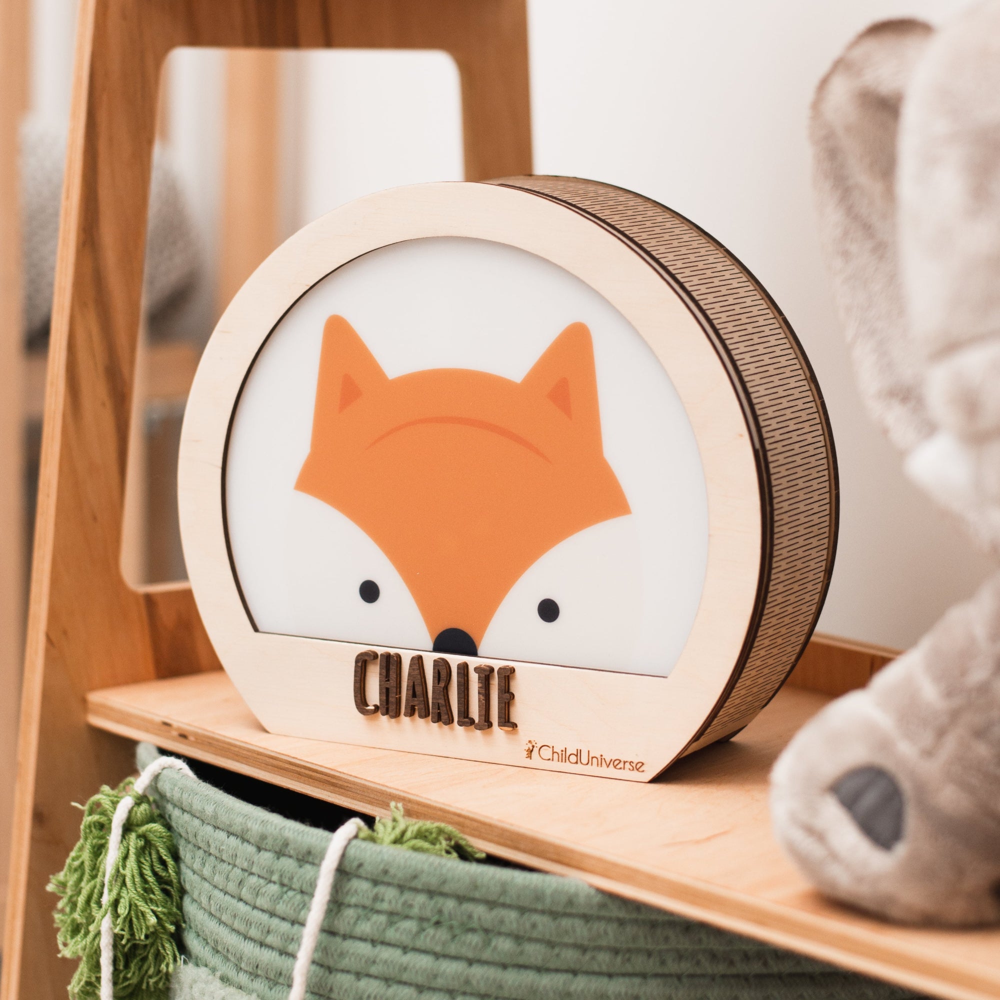 fox wooden night light