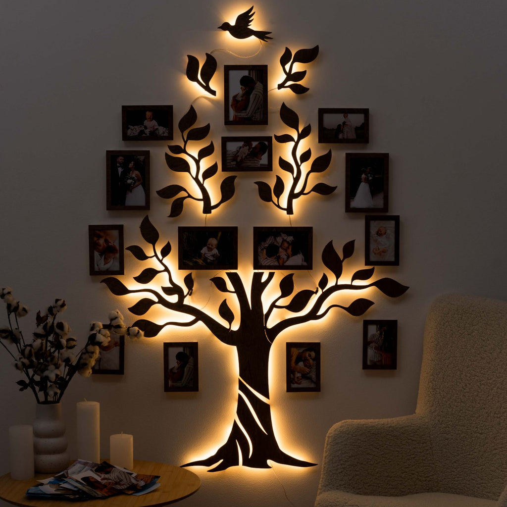 led wooden family tree