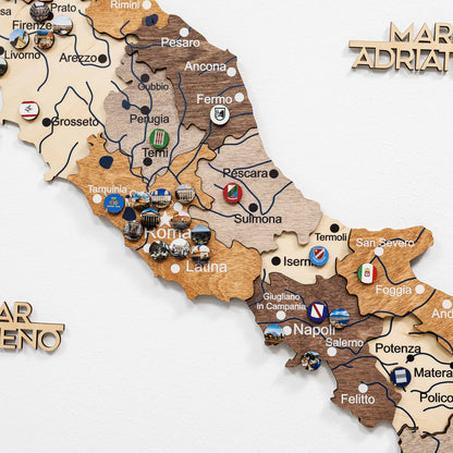 3D Wooden Map of Italy - Multicolor