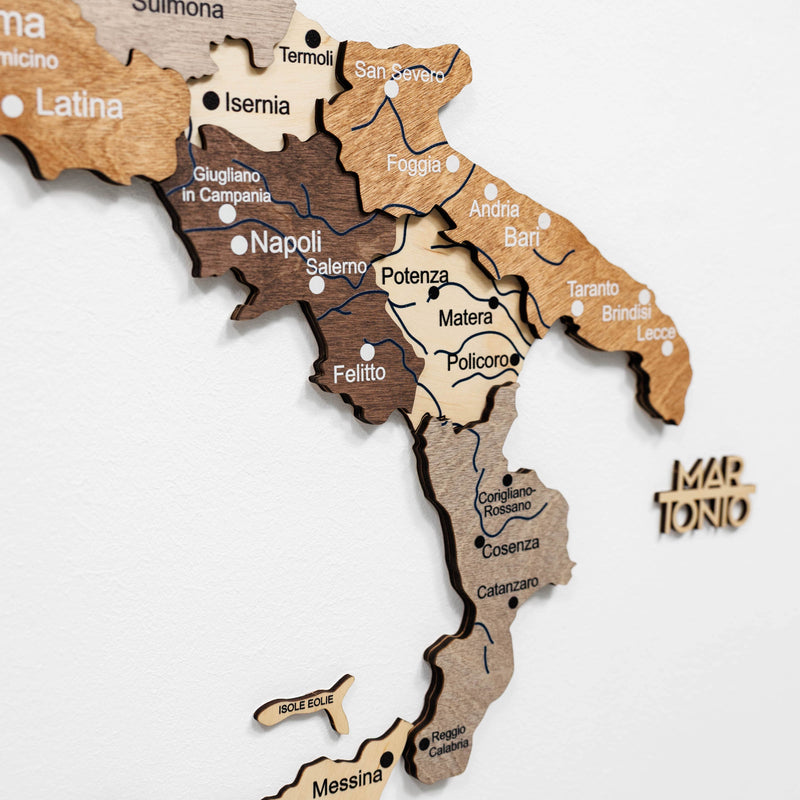 3D Wooden Map of Italy - Multicolor