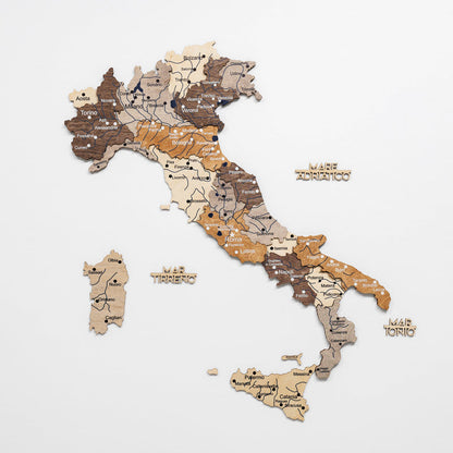 3D Wooden Map of Italy - Multicolor