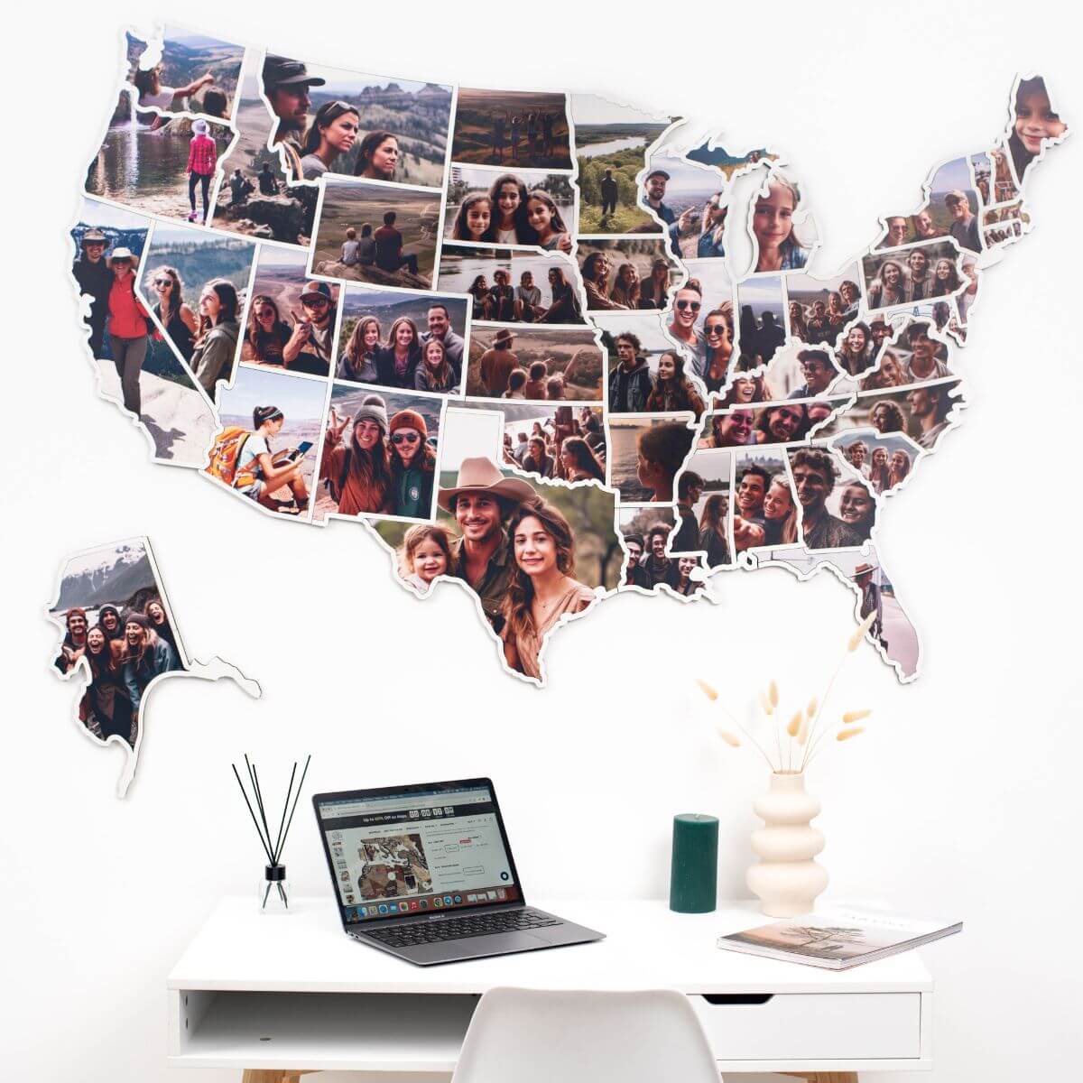 3D Wooden USA Map for Photos Midnight
