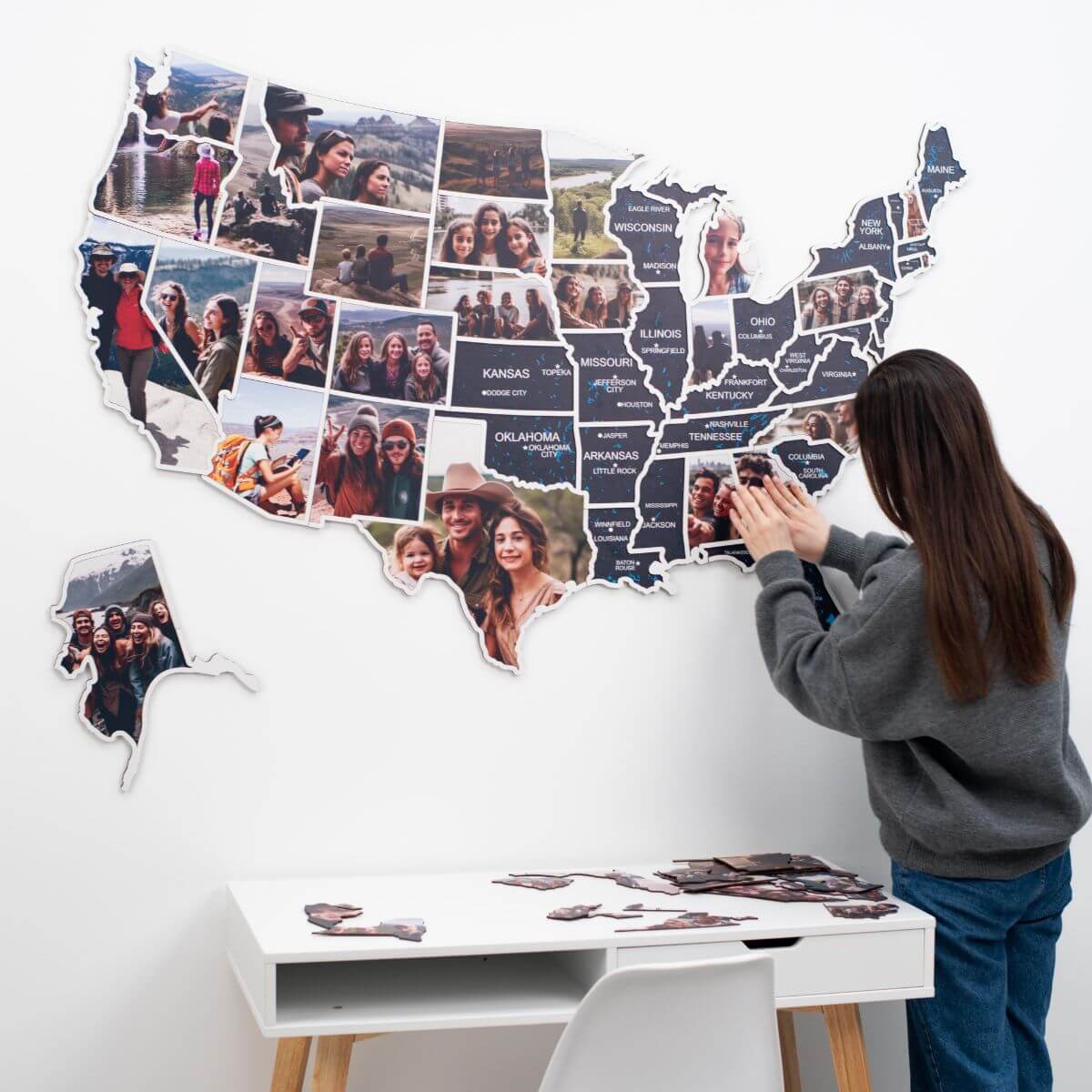3D Wooden USA Map for Photos Midnight