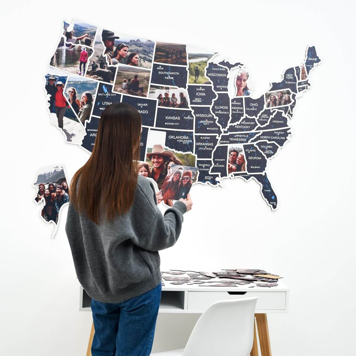 3D Wooden USA Map for Photos Midnight