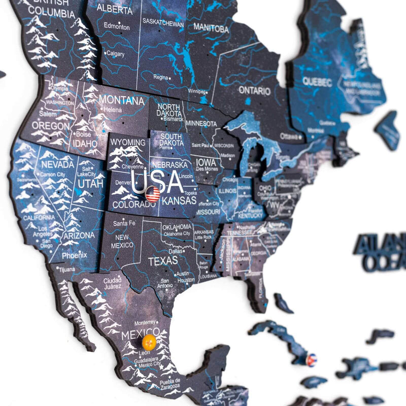 3D Luminous/Magnetic Colored Wooden World Map Space