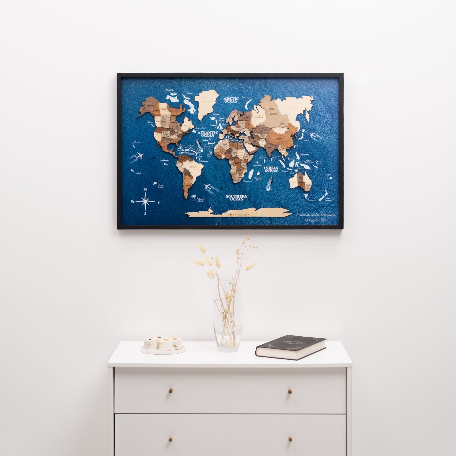 3D Wooden Panel World Map Multicolor