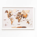 3D Wooden Panel World Map Multicolor