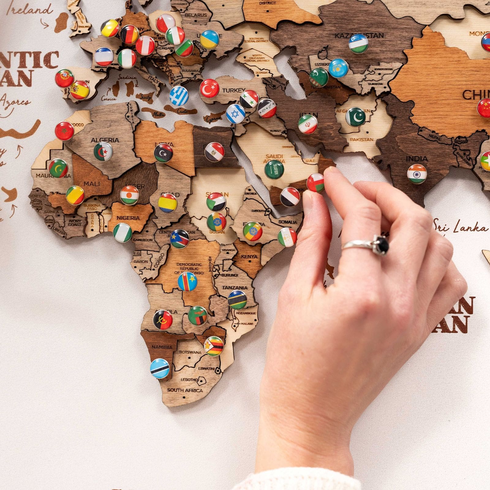 3D Wooden Panel World Map Multicolor