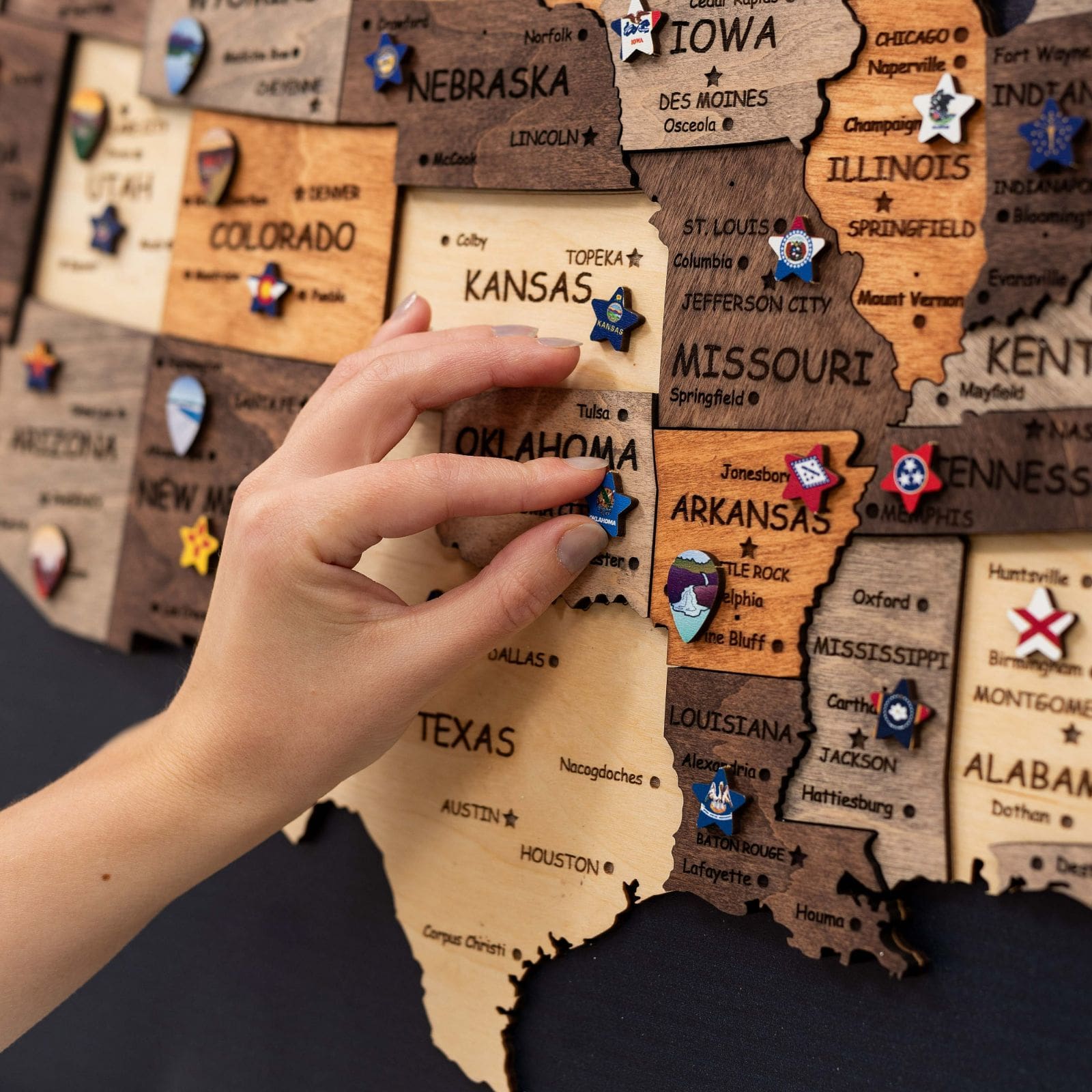 3D Wooden USA Map on Board Multicolor