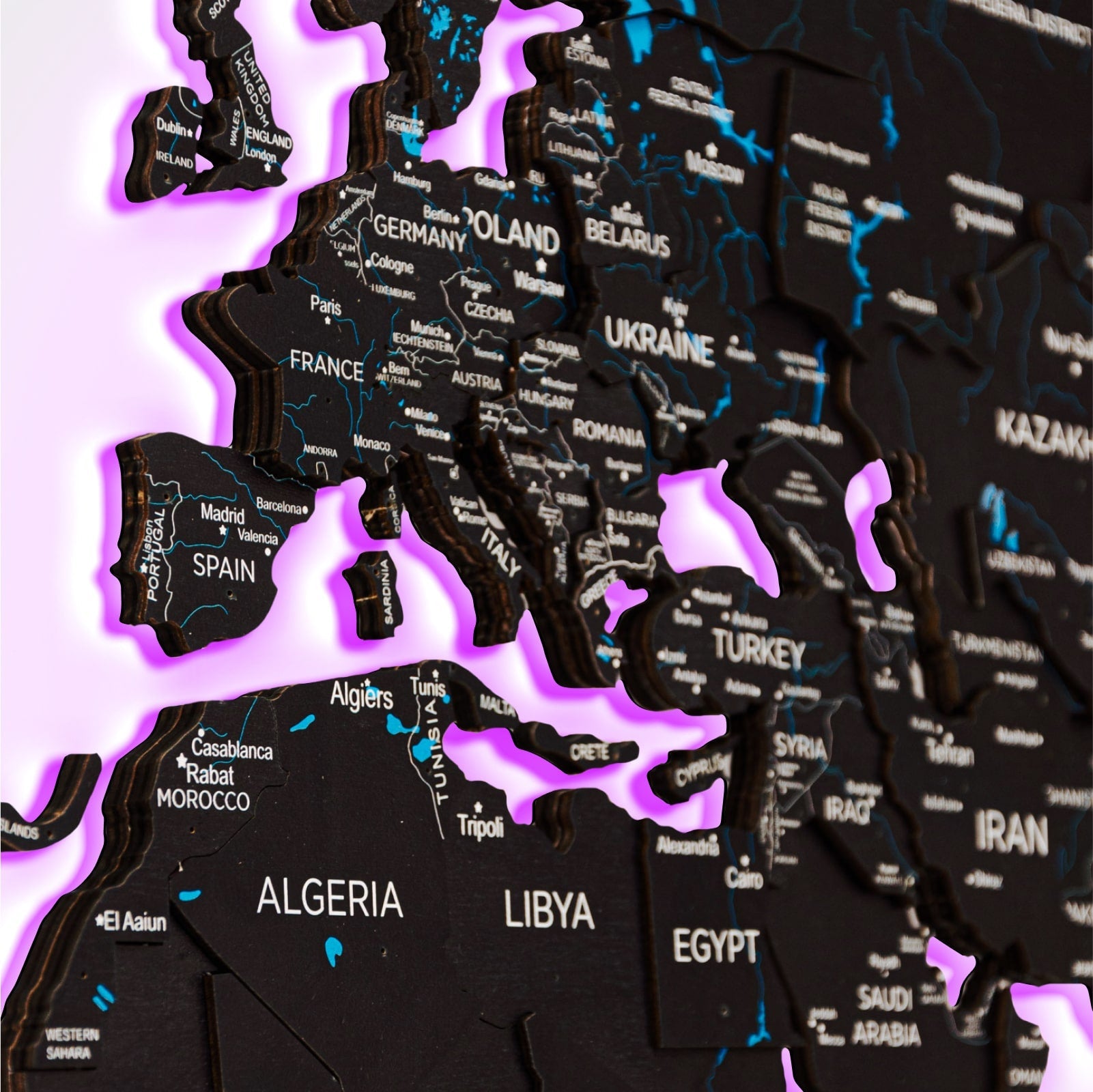 3D LED / LUMINOUS Wooden World Map 3.0 Midnight