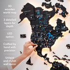 3D LED / LUMINOUS Wooden World Map 3.0 Midnight