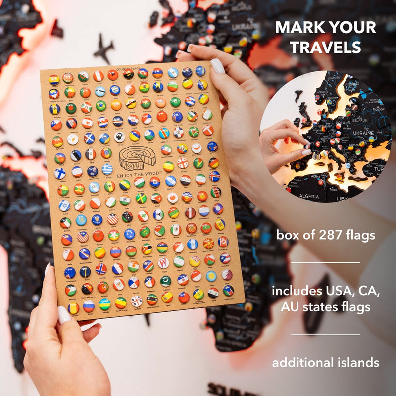 3D LED / LUMINOUS Wooden World Map 3.0 Midnight