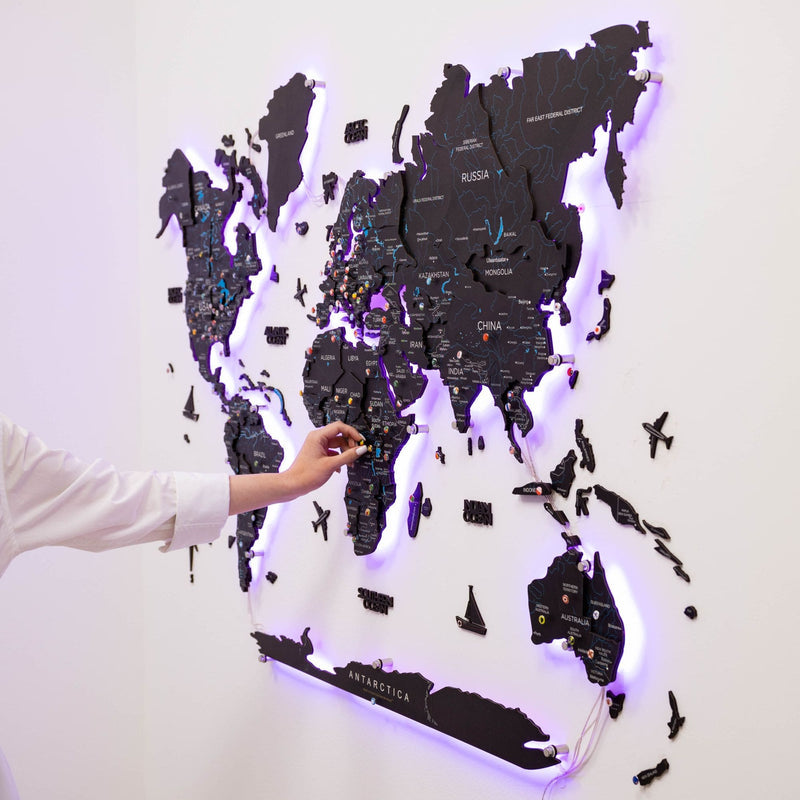 3D LED / LUMINOUS Wooden World Map 3.0 Midnight