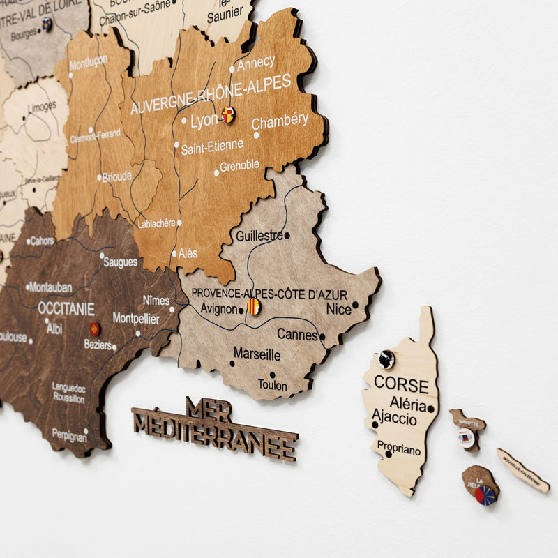3D Wooden Map of France - Multicolor