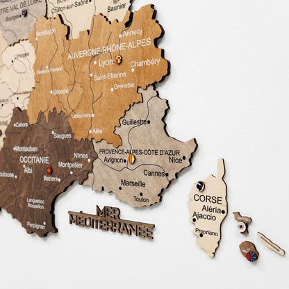 3D Wooden Map of France - Multicolor