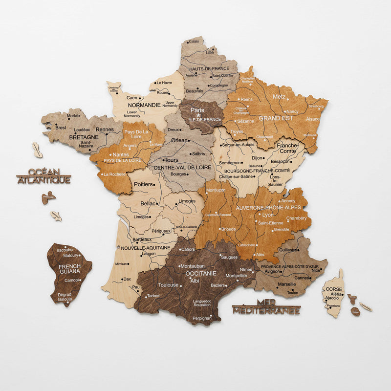 3D Wooden Map of France - Multicolor