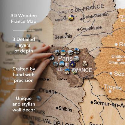 3D Wooden Map of France - Multicolor