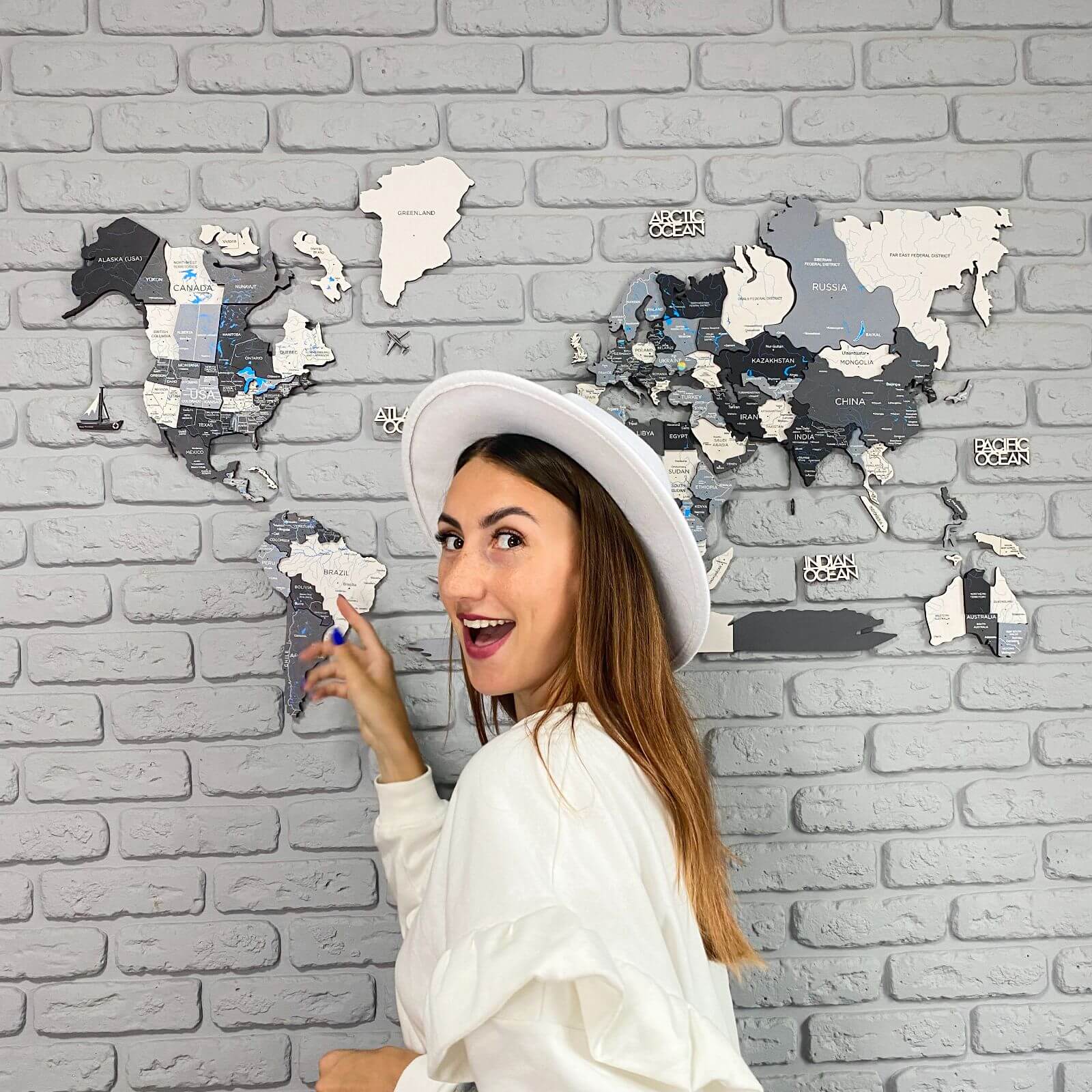 3D wall world map