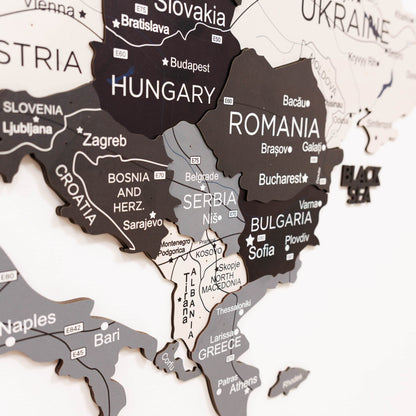 Map of Europe with countries labeled in black and gray on a white background