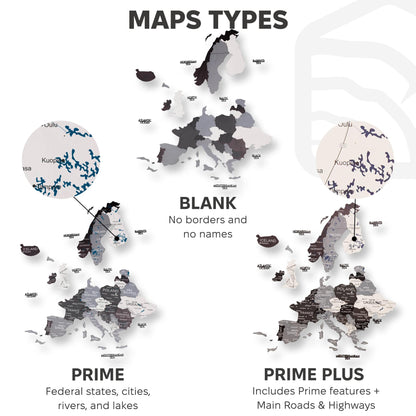 Comparison of different map types with labels on a white background
