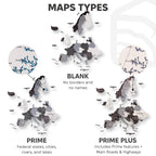 Comparison of different map types with labels on a white background