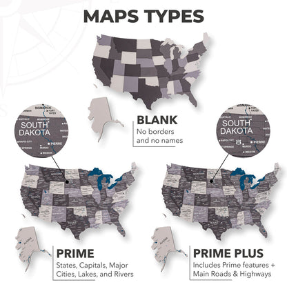 Wooden 3d Map of USA - Nordik