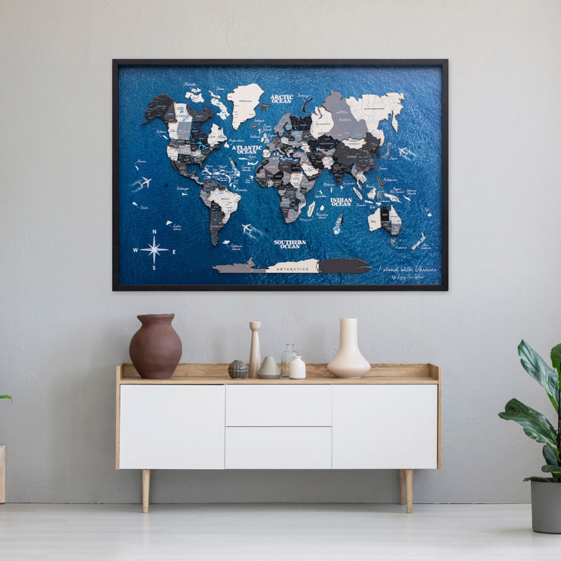 3D Wooden Panel World Map Nordik (B2B)