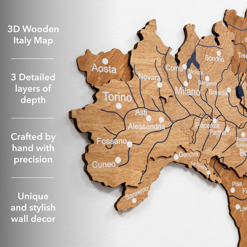 3D Wooden Map of Italy - Oak