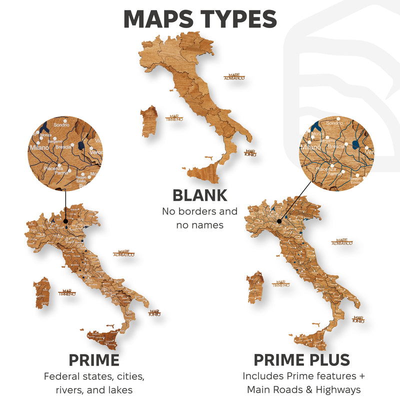 3D Wooden Map of Italy - Oak