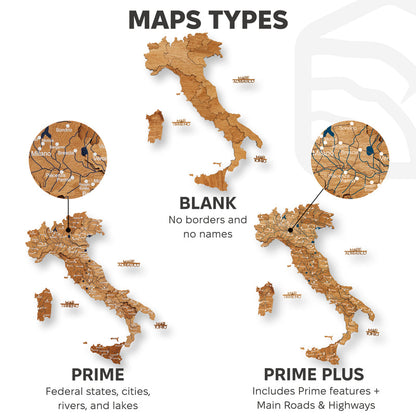 3D Wooden Map of Italy - Oak