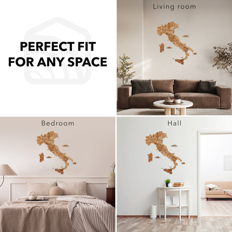 3D Wooden Map of Italy - Oak