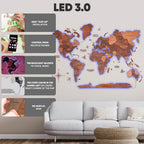 3D LED дерев'яна карта світу 3.0 дуб