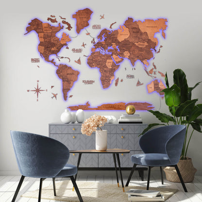 3D LED Wooden World Map 3.0 Oak