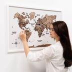 3D Wooden Panel World Map Dark Walnut