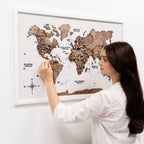 3D Wooden Panel World Map Dark Walnut