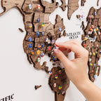 3D Wooden Panel World Map Dark Walnut