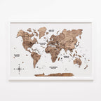3D Wooden Panel World Map Dark Walnut