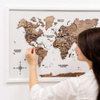 3D Wooden Panel World Map Dark Walnut