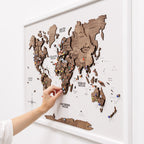 3D Wooden Panel World Map Dark Walnut
