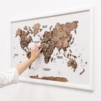 3D Wooden Panel World Map Dark Walnut