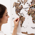 3D Wooden Panel World Map Dark Walnut