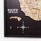 Map of the United States with a focus on California, Nevada, Utah, Arizona, and Hawaii, featuring a compass and 'Pacific Ocean' text.