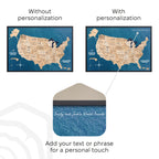 Map of the United States with and without personalization text, featuring a decorative envelope.