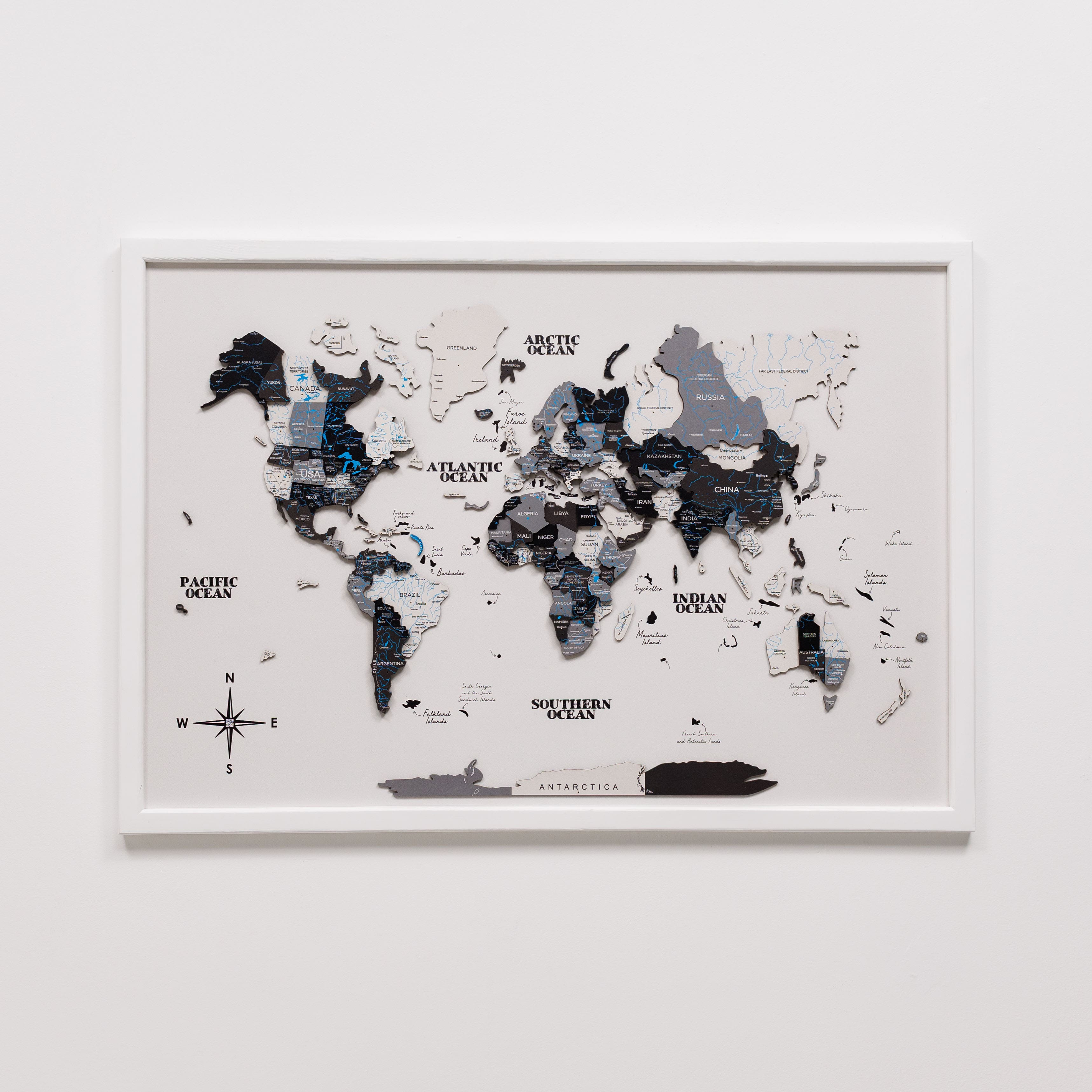 3D Wooden Panel World Map Nordik